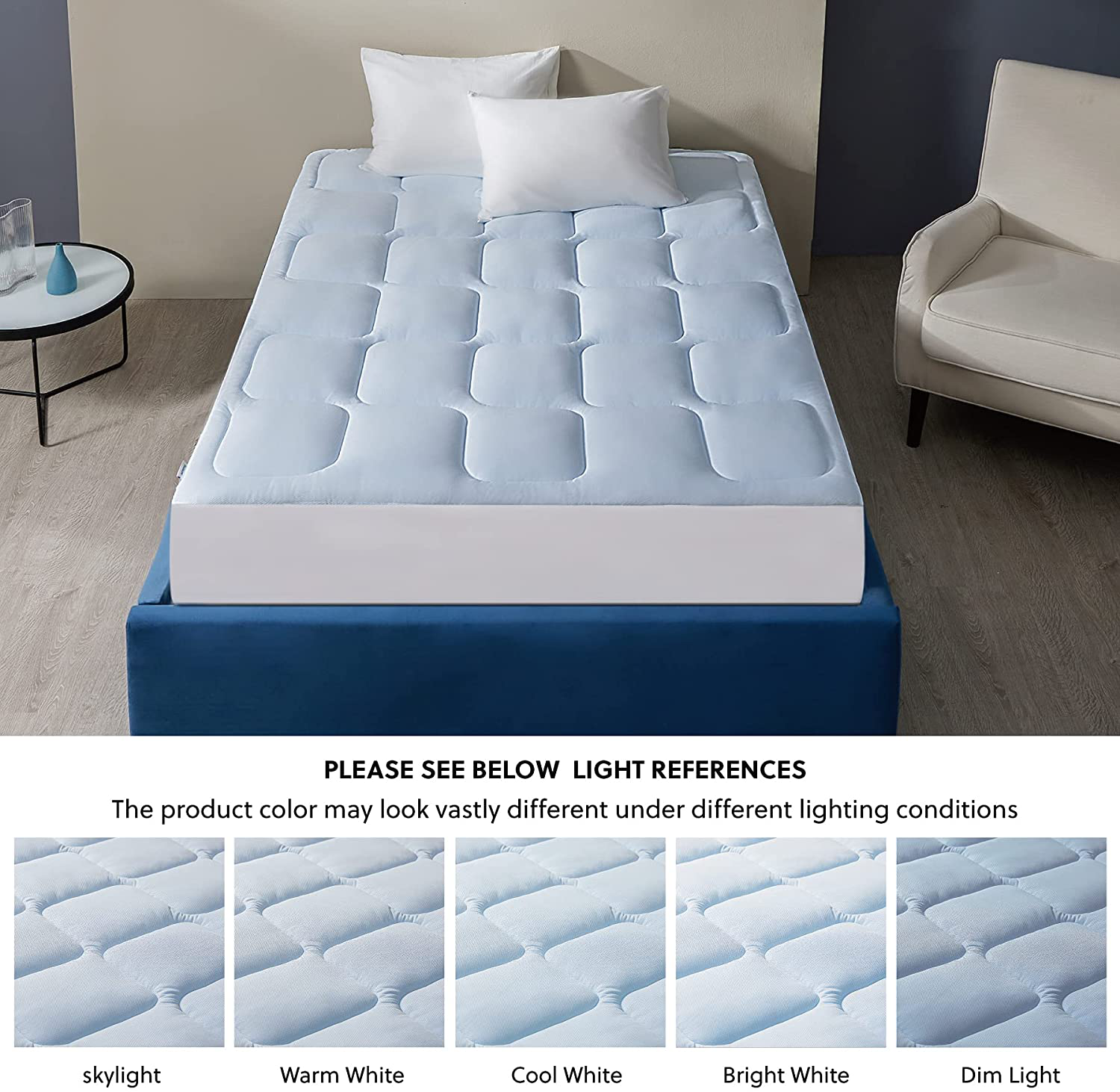 Bedsure Twin Size Mattress Pad - Breathable Cooling Mattress Pad Bedding Quilted Cool Mattress Cover Deep Pocket Fits Up to 18 inches Blue (Twin 39"x75")