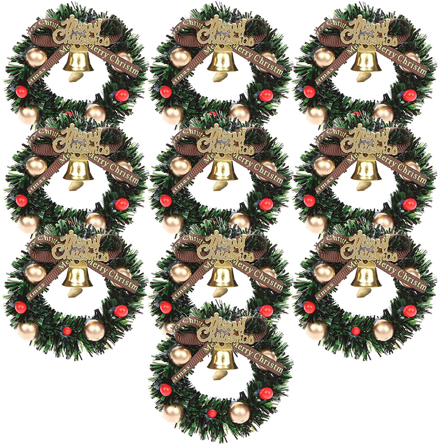 Haomian 10 Pcs Mini Christmas Wreaths Dollhouse Miniature Christmas Tree Decoration Garland Wreath Mini Craft Wreaths Winter Snow Ornaments for Decorating and Model Making