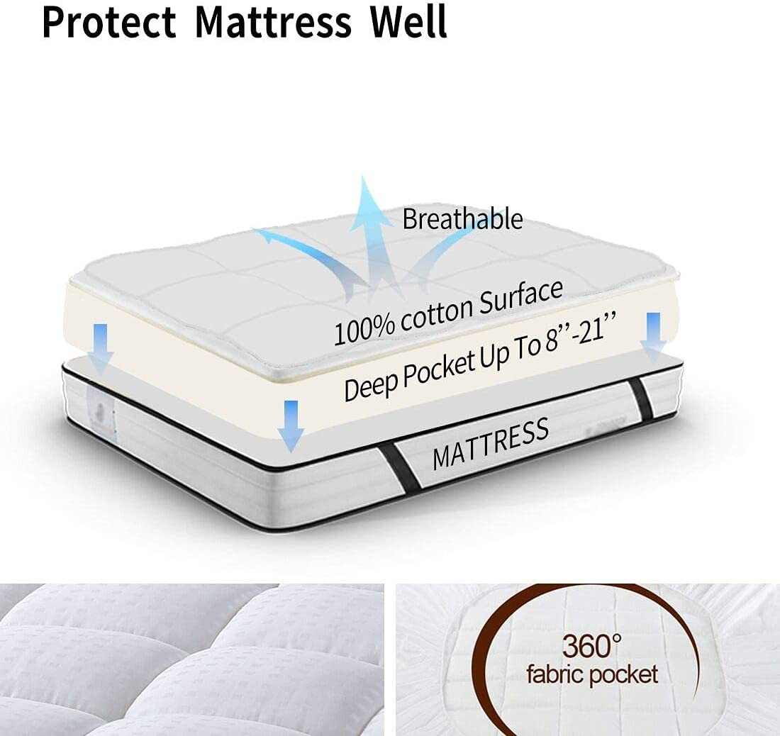 MEROUS Queen Size Mattress Pad Pillow Top Quilted Mattress Cover Mattress Protector Cotton 8-21" Deep Pocket Cooling Mattress Topper