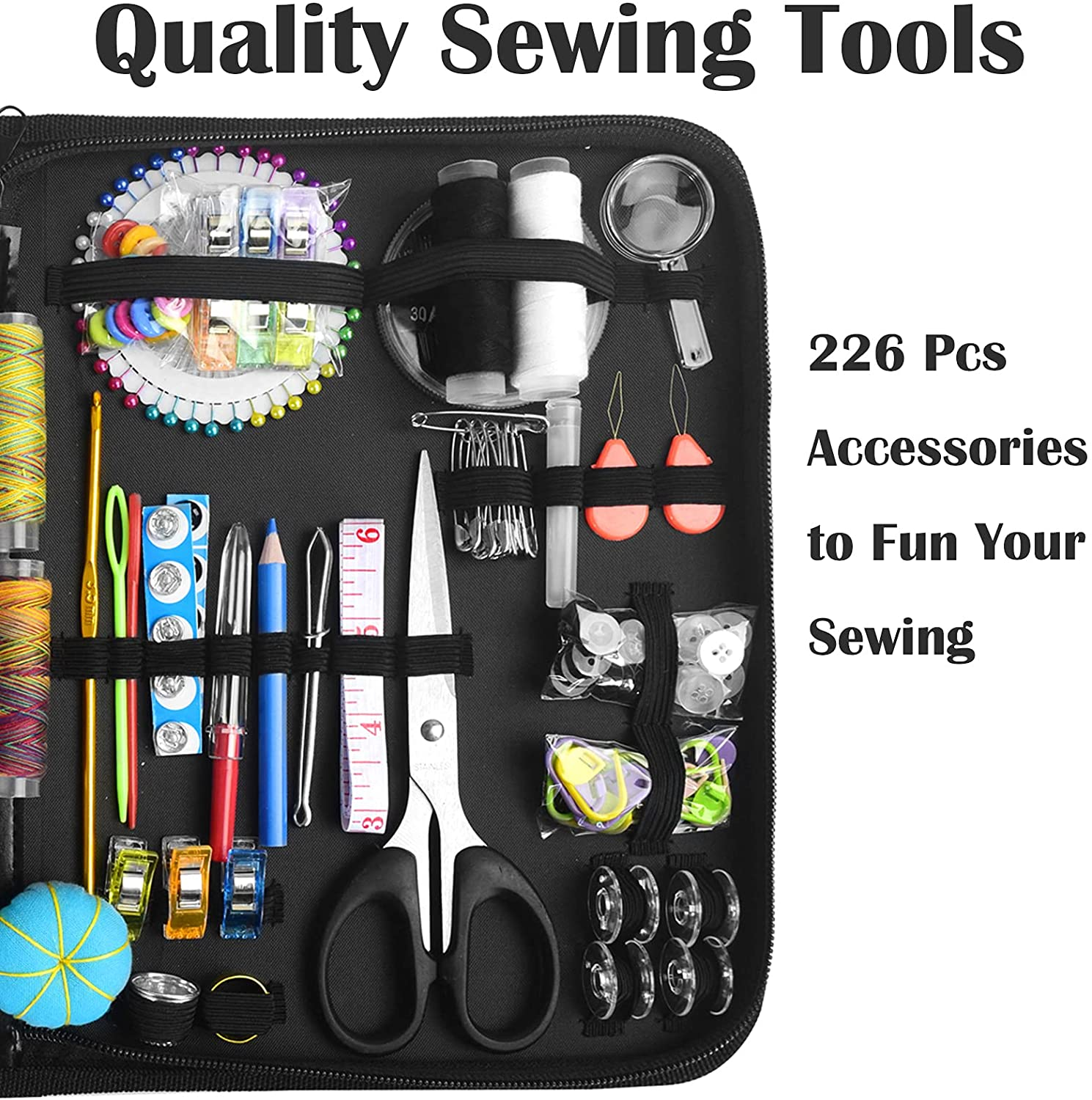 Oumloh Sewing Kit 226 Pcs XL Sewing Supplies for DIY Traveler Adults Beginner Emergency DIY Sewing Supplies Organizer Filled with Scissors, Thimble, Thread, Sewing Needles
