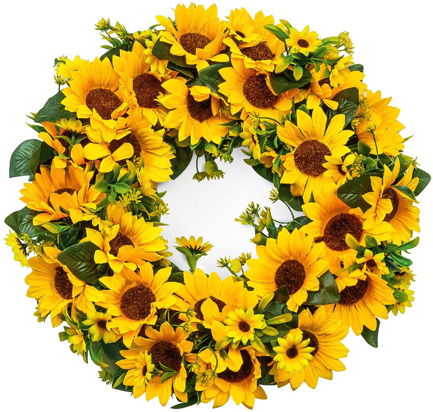 Souarts 15-16 Inch Sunflower Wreath, Artificial Yellow Sunflower Summer Wreath, Front Door Wreath for Indoor Outdoor, Home Office Wall Wedding Holiday Decor Summer Wreath