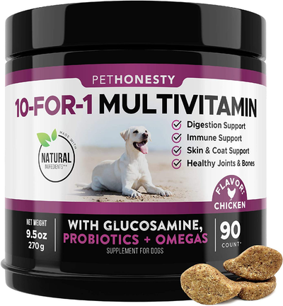 PetHonesty 10 in 1 Dog Multivitamin with Glucosamine - Essential Dog Vitamins with Glucosamine Chondroitin, Probiotics and Omega Fish Oil