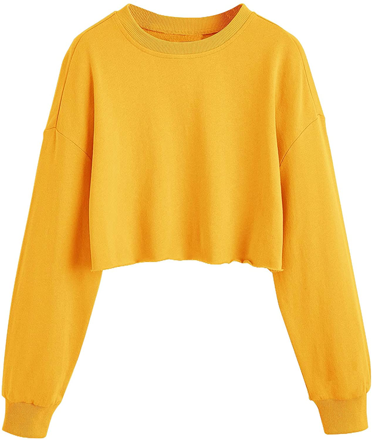 ROMWE Women's Casual Basic Crop Tops Crew Neck Long Sleeve Raw Hem Crop Sweatshirt