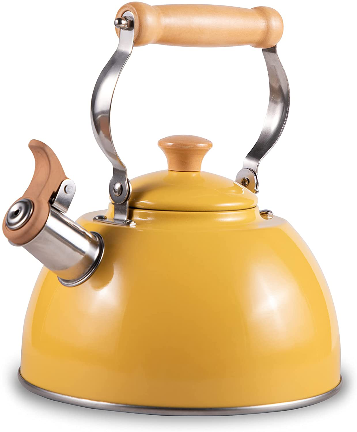 ROCKURWOK Tea Kettle Stovetop Whistling Teapot, Stainless Steel, 2.64-Quart White