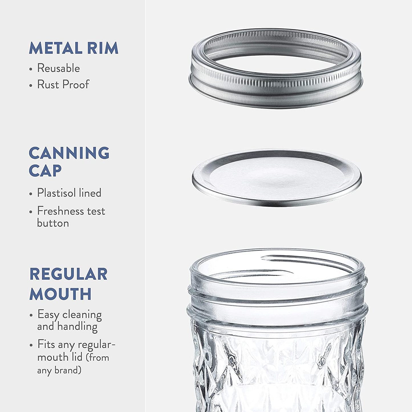 Regular-Mouth Glass Mason Jars, 8-Ounce (6-Pack) Glass Canning Jars with Silver Metal Airtight Lids and Bands with Chalkboard Labels, for Canning, Preserving, Meal Prep, Overnight Oats, Jam, Jelly,