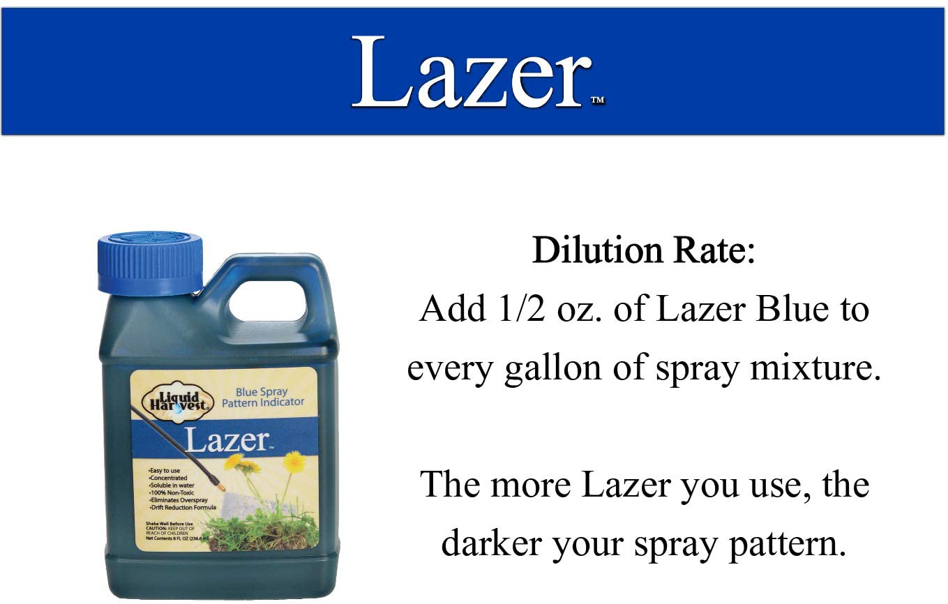 Liquid Harvest Lazer Blue Concentrated Spray Pattern Indicator 8 Ounces Perfect Weed Spray Dye, Herbicide Dye, Fertilizer Marking Dye, Turf Mark and Blue Herbicide Marker