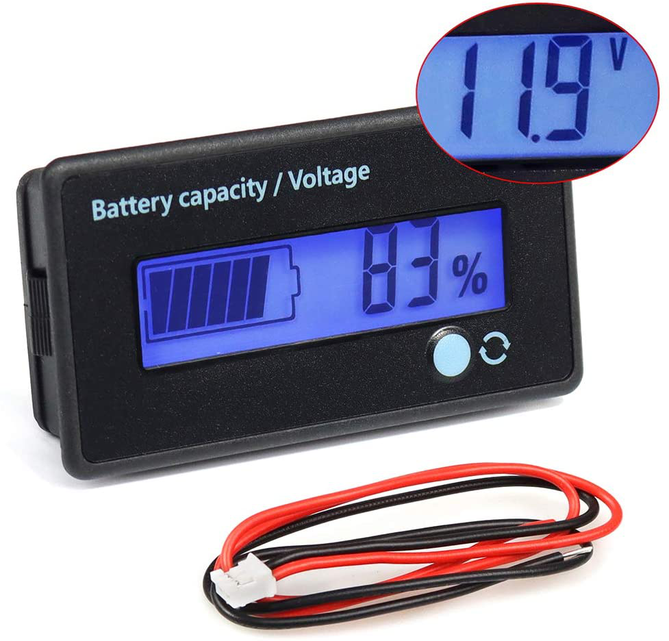 FIXITOK Battery Meter Battery Capacity Voltage Monitor, DC 12/24/36/48/60/72/84V Battery Capacity Voltage Gauge Indicator for Lithium Battery for Golf Cart Boat Car RV Motorcycle (Blue)