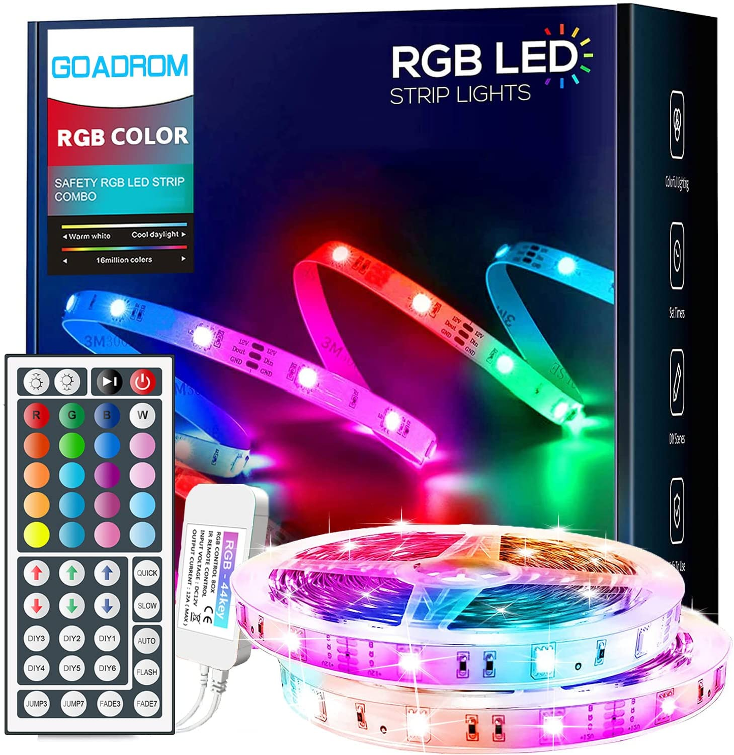 Waterproof Flexible Color Changing RGB SMD 5050 - LED Strip Light Kit with 44 Keys IR Remote Controller and 12V Power Supply