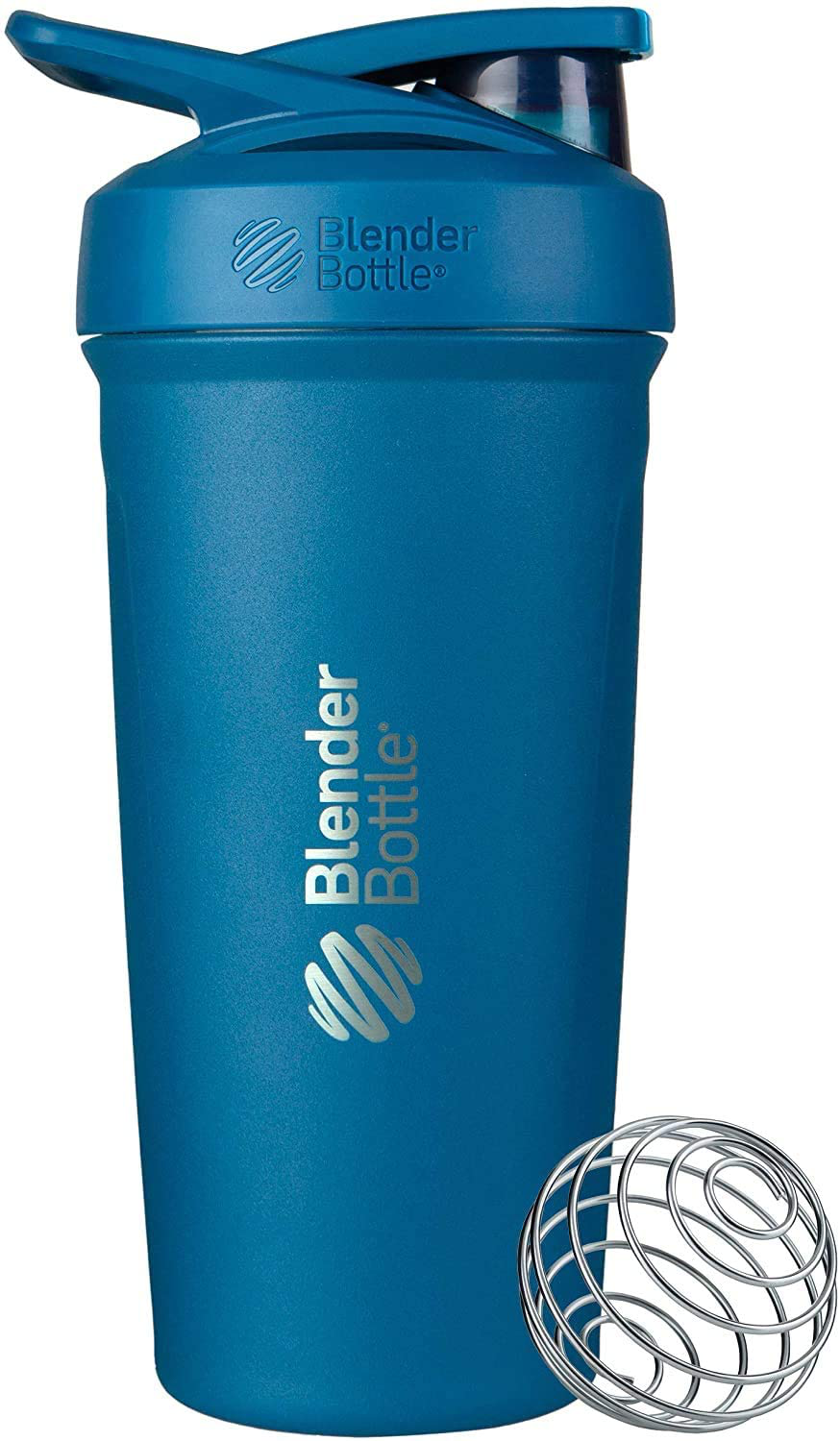 BlenderBottle Strada Shaker Cup Insulated Stainless Steel Water Bottle with Wire Whisk, 24-Ounce, Blue