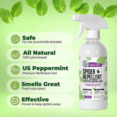 Mighty Mint 8oz Spider Repellent Peppermint Oil - Natural Spray for Spiders, Insects and More - (2-Pack)