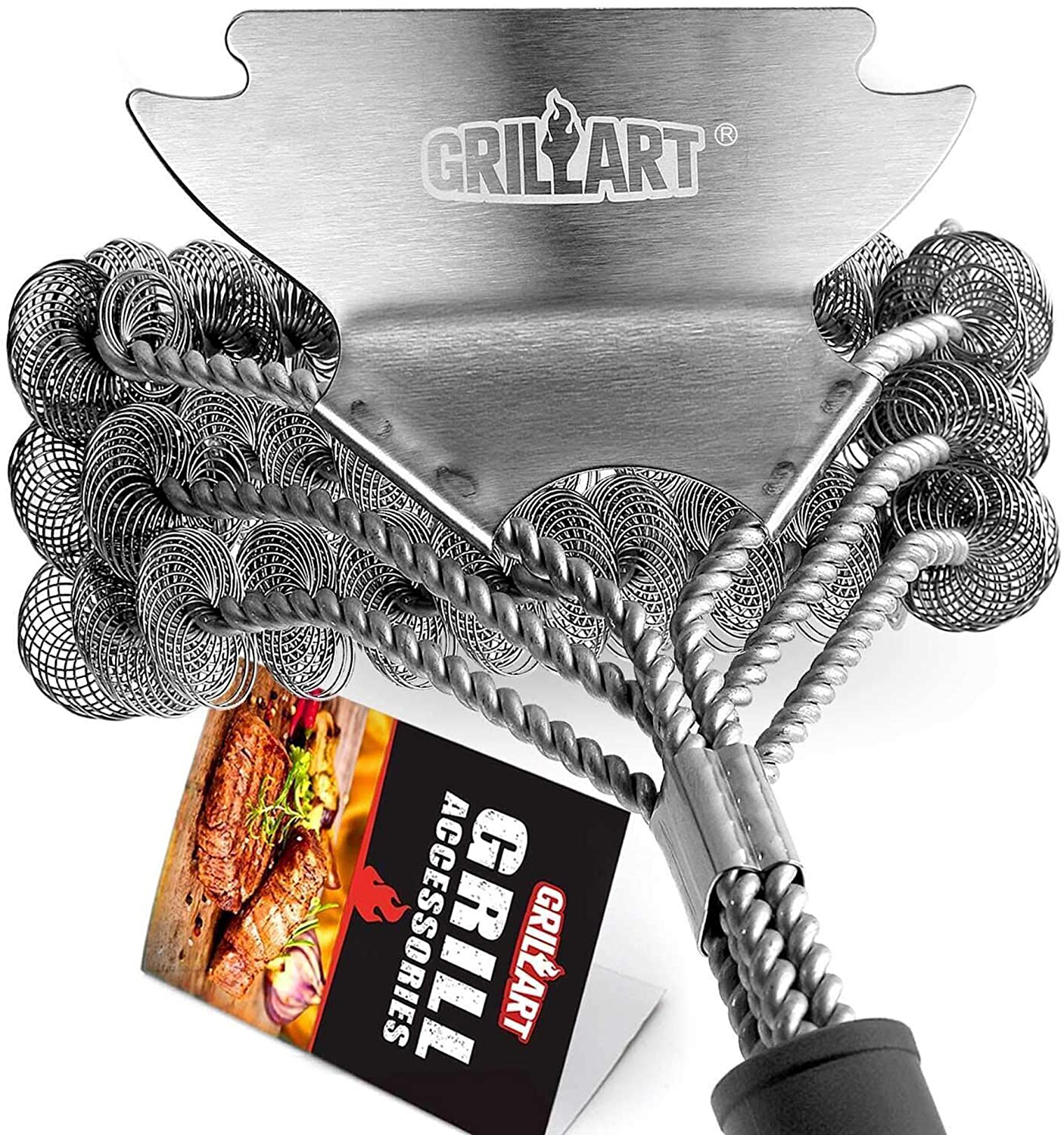 Grill Brush and Scraper Bristle Free – Safe BBQ Brush for Grill Best Rated – 18'' Stainless Grill Grate Cleaner - Safe Grill Accessories for Porcelain/Weber Gas/Charcoal Grill – Gifts for Grill Wizard