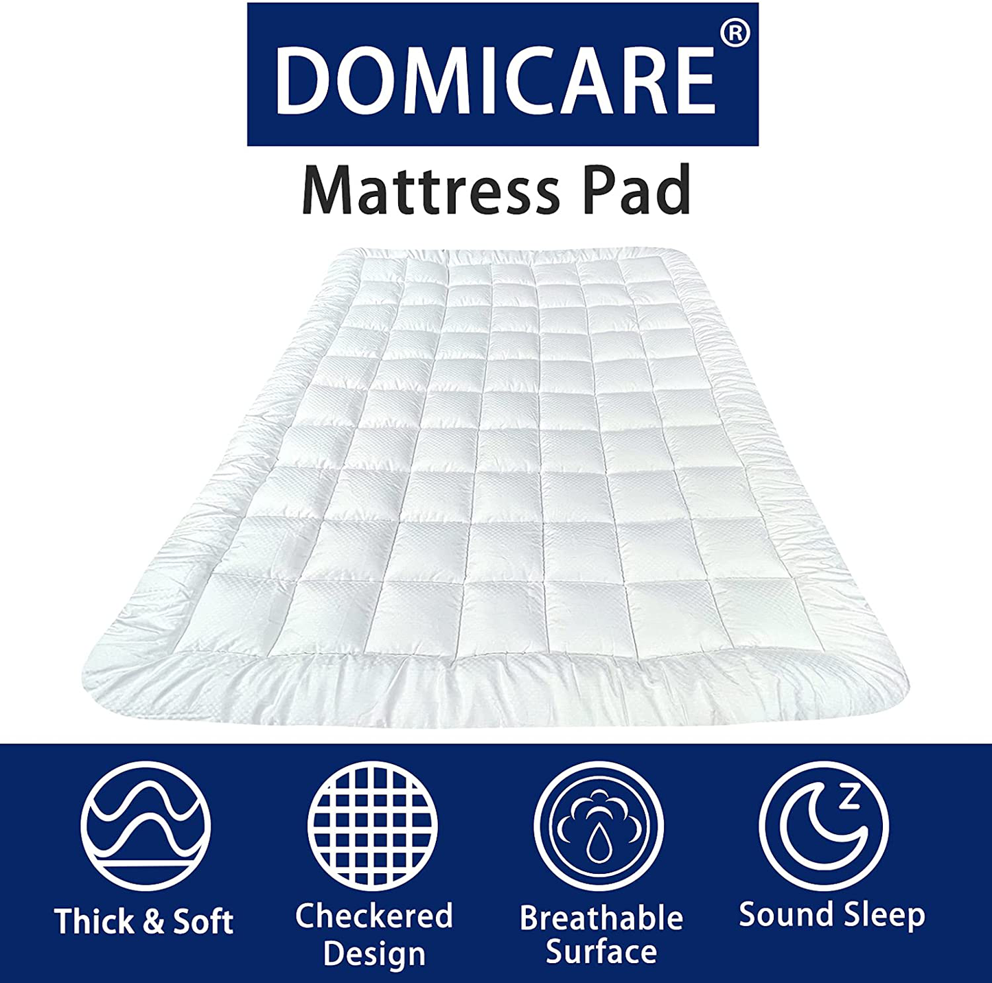 DOMICARE Full Size Mattress Pad Cover Quilted Fitted Mattress Protector with Deep Pocket (8-21Inch), Cooling Cotton Mattress Topper Pillow Top-White