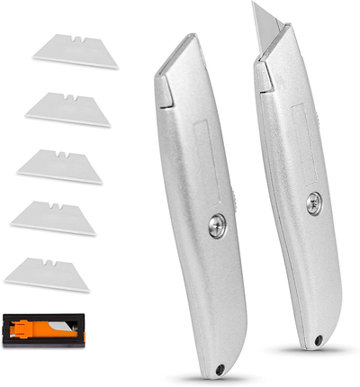 Internet's Best Premium Utility Knife - Set of 20 - Retractable Razor Knife Set – 5 Extra Blade Refills - Box Cutter Locking Razor Knife – Rubber Grip - Black