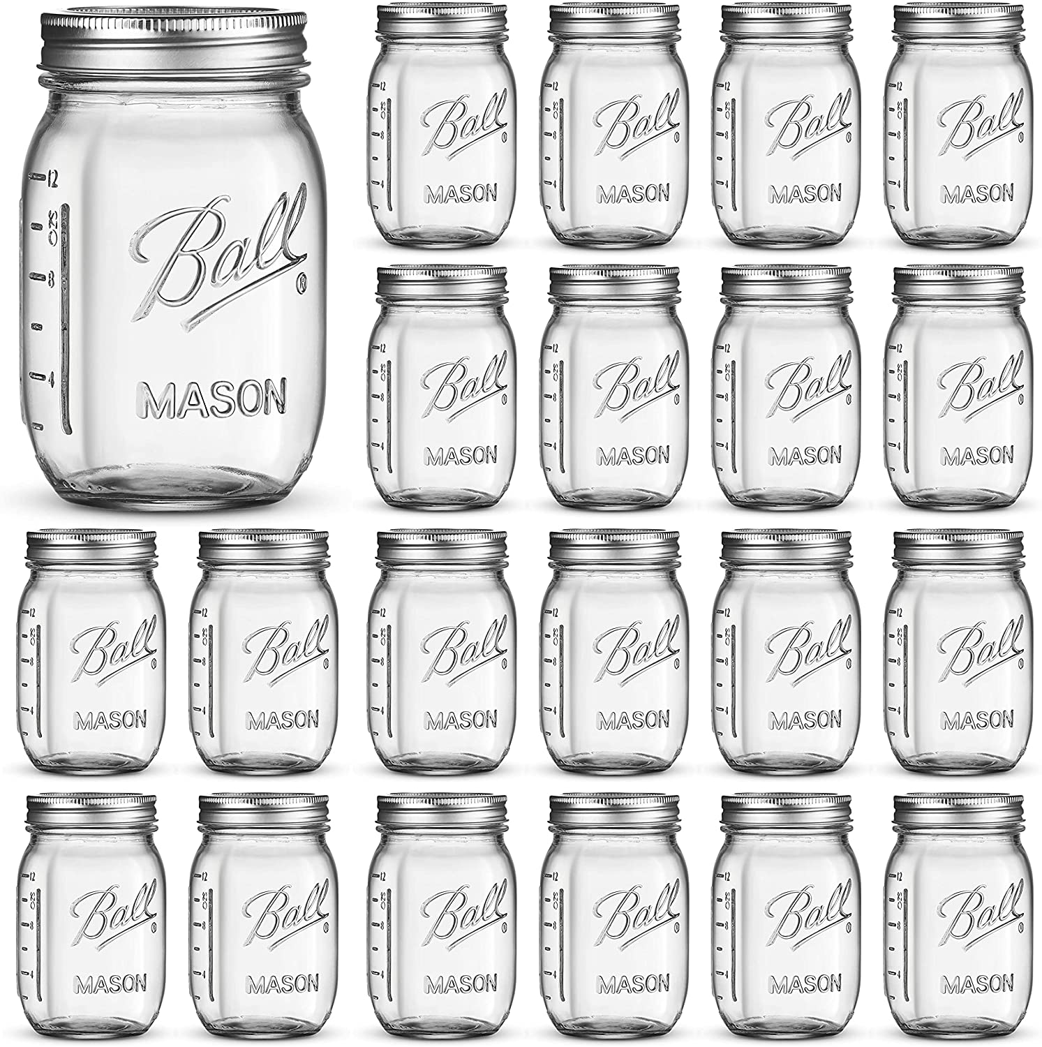 Ball Regular Mouth Mason Jars 16 oz [20 Pack] With mason jar lids and Bands, Ball mason jars 16 oz - For Canning, Fermenting, Pickling, Jar Decor. Microwave/Freeze/Dishwasher Safe + SEWANTA Jar Opener