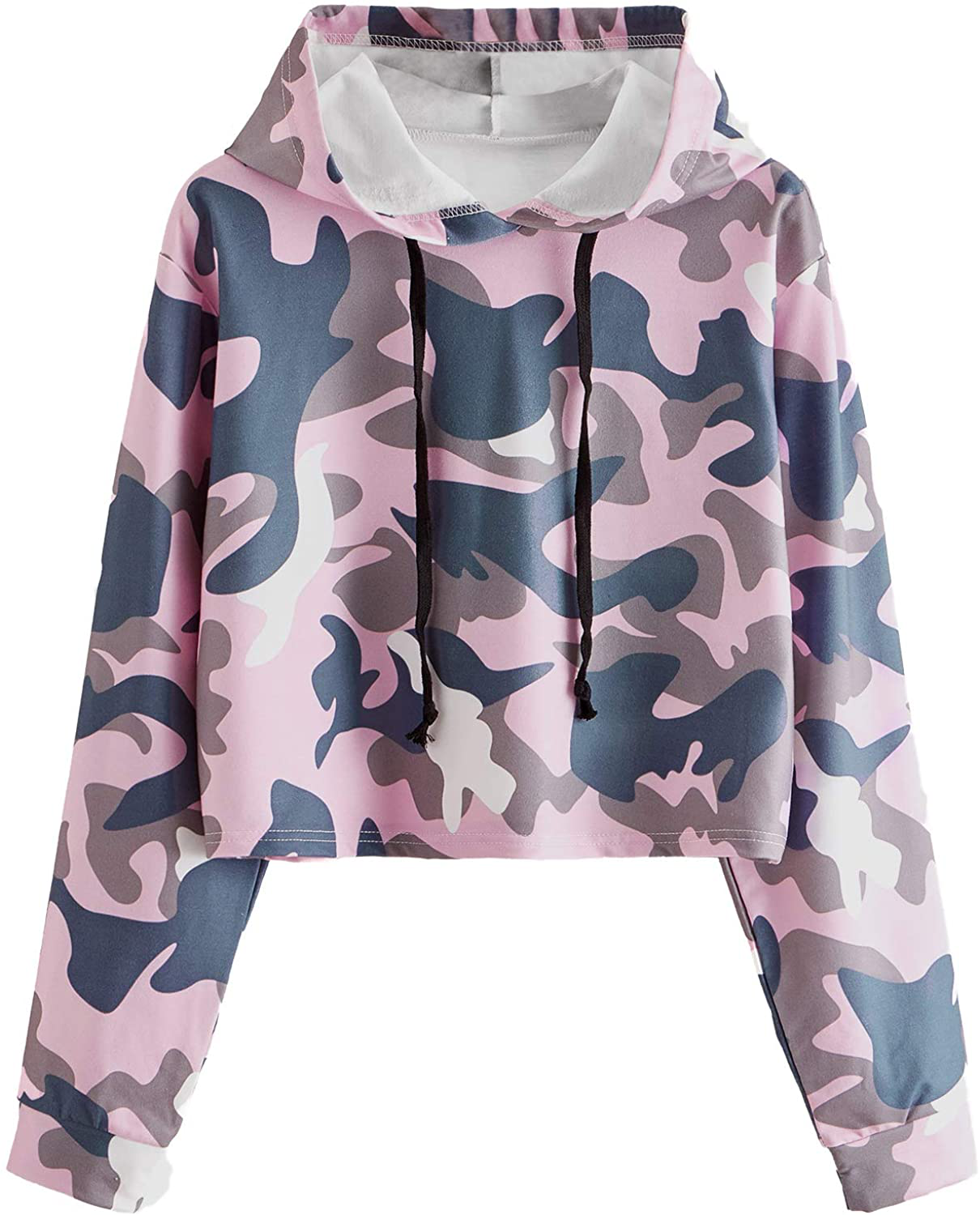 MakeMeChic Women's Camo Printed Long Sleeve Sweatshirt Crop Top Hoodies