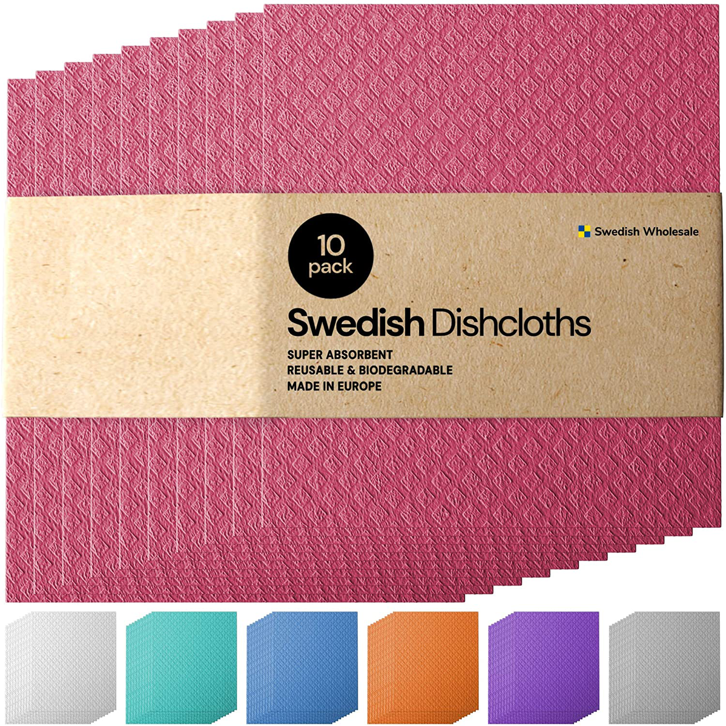 Swedish Dishcloth Cellulose Sponge Cloths - Bulk 10 Pack of Eco-Friendly No Odor Reusable Cleaning Cloths for Kitchen - Absorbent Dish Cloth Hand Towel