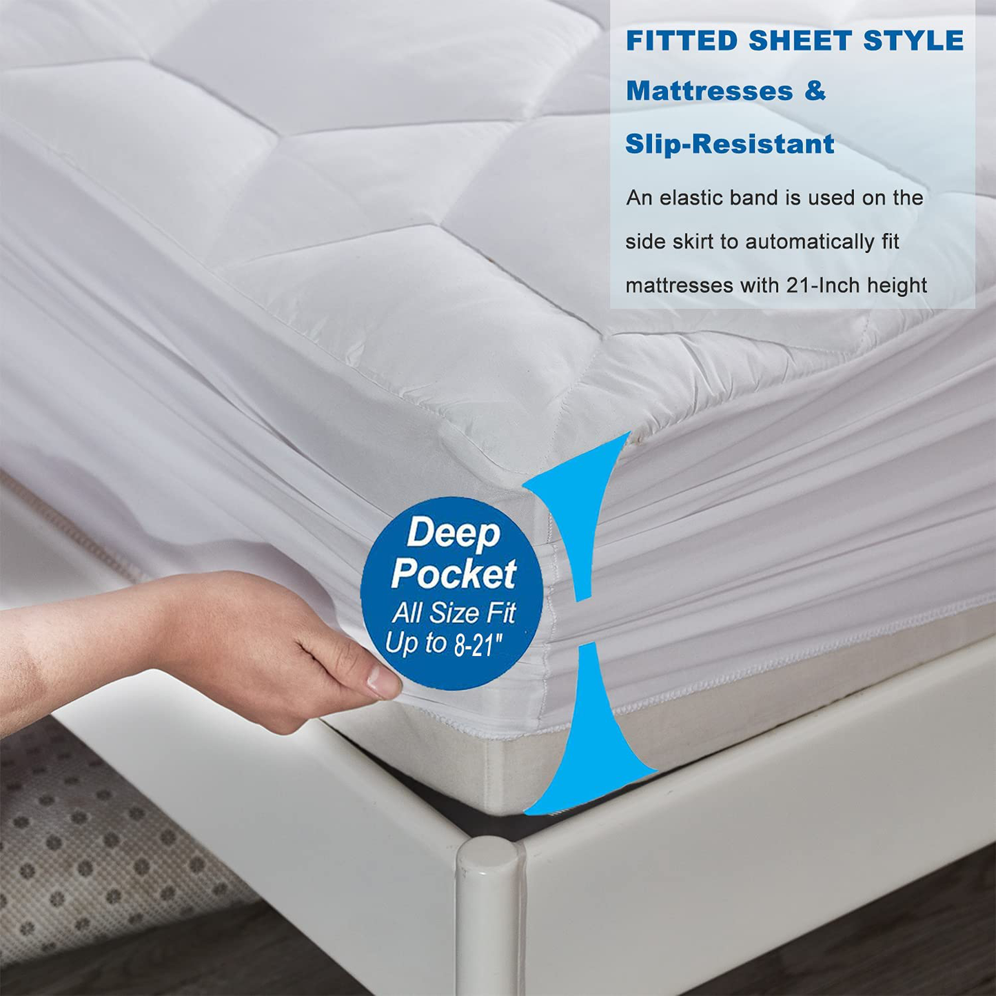 Gehannah Twin XL Size Mattress Pad Soft Mattress Cover, Breathable Noiseless Quilted Fitted Mattress Protector with 8-21" Deep Pocket Mattress Topper