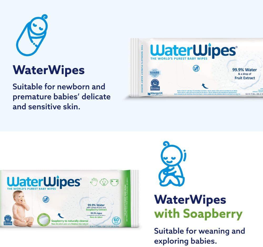 Baby Wipes, WaterWipes Sensitive Baby Diaper Wipes, 99.9% Water, Unscented & Hypoallergenic