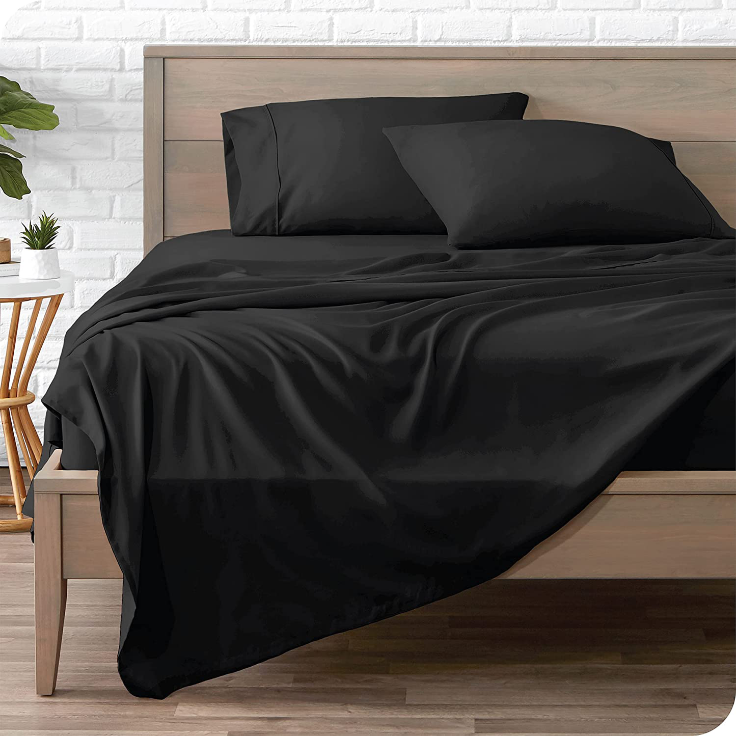 Bare Home Full Sheet Set - 1800 Ultra-Soft Microfiber Full Bed Sheets - Double Brushed - Full Sheets Set - Deep Pocket - Bedding Sheets & Pillowcases (Full, Black)