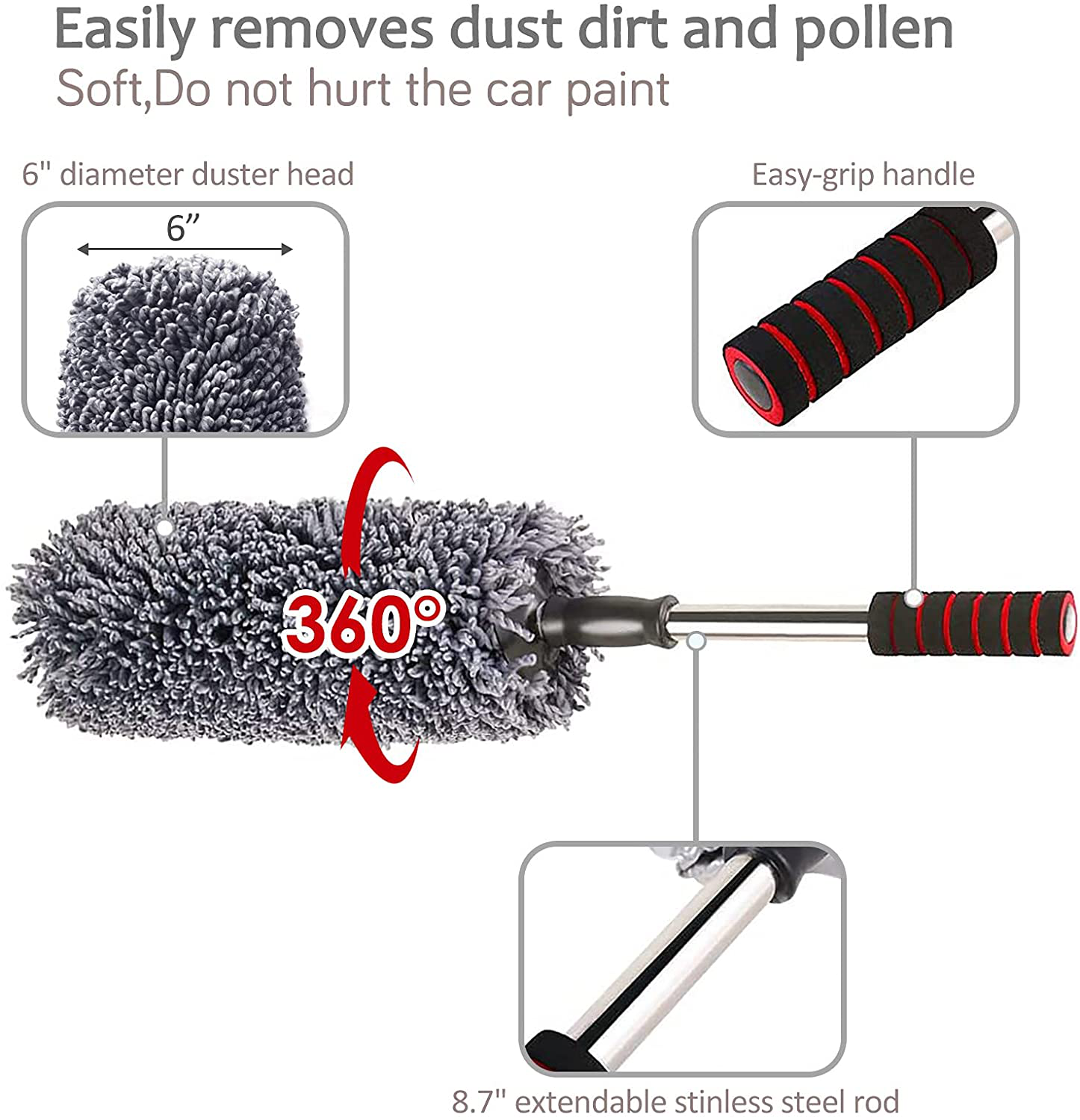 upra Ultimate Car Duster Kit，Best Microfiber Multipurpose Duster,Interior &Exterior Cleaning Tools,Dashboard Detailing Brush,Scratch Lint Free,Pollen Removing,extendable Handle,Tuck,SUV,RV,Set of 4