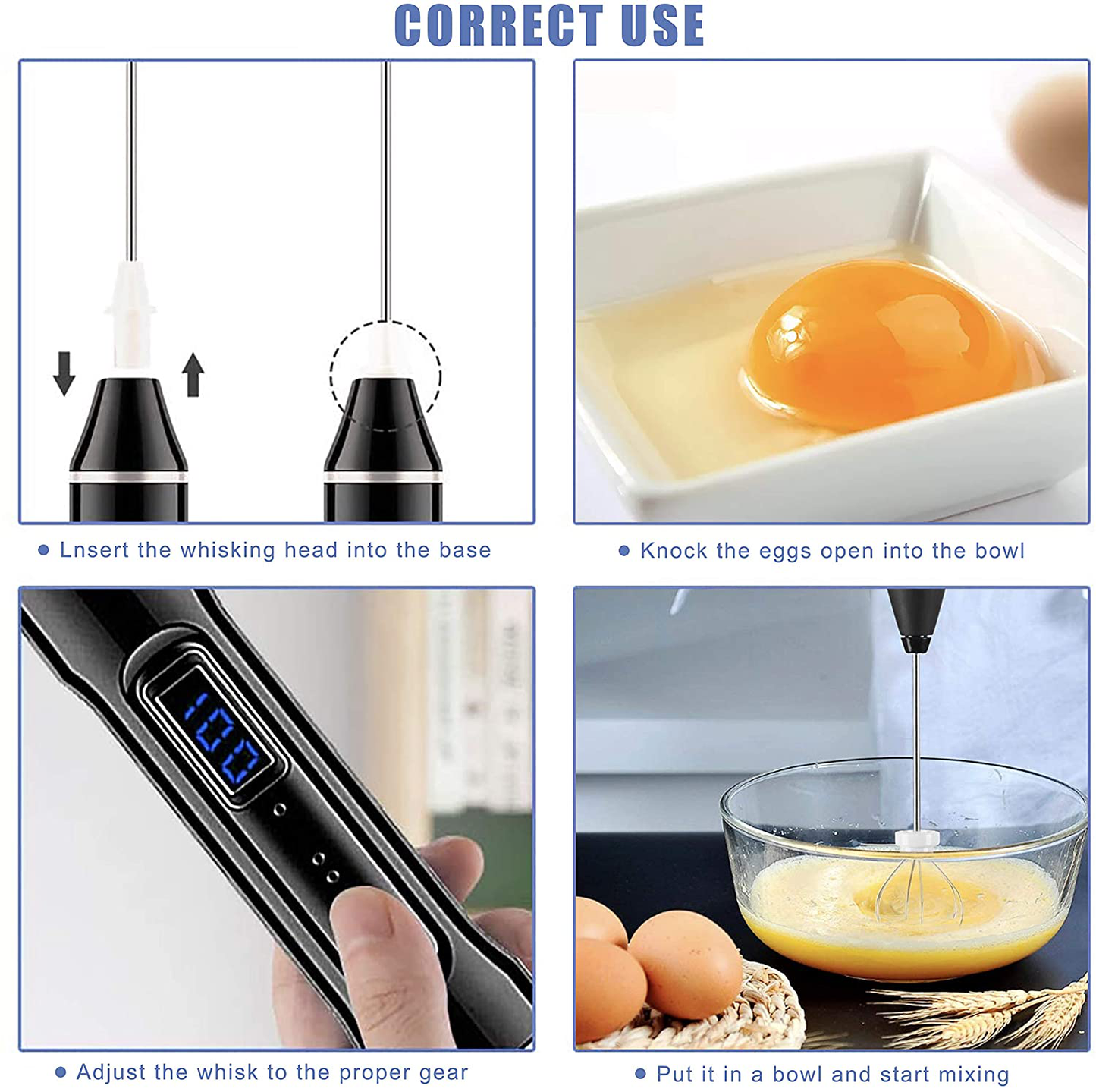 Milk Frother, USB Rechargeable Handheld Electric Foam Maker for Coffee and Baking, 3 Speeds Mini Milk Foamer Drink Mixer Cream Blender with 2 Whisks for Coffee Protein Powder Matcha Black