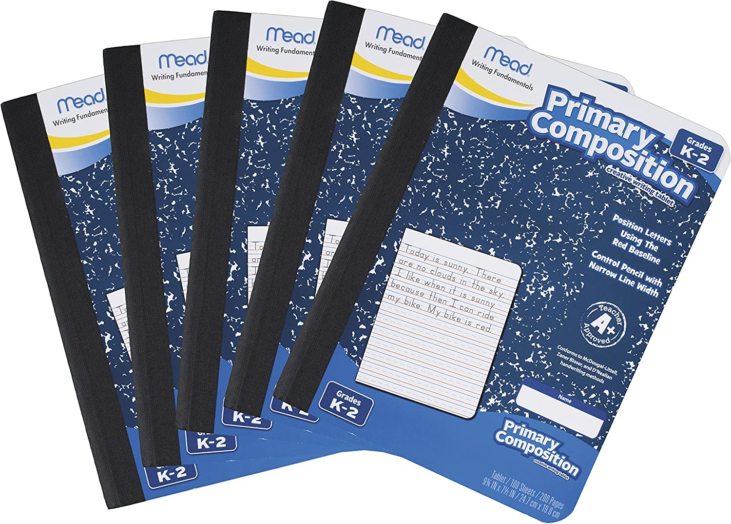Mead Primary Composition Notebook, Wide Ruled Comp Book, Lined Paper, Grades K-2 Writing Workbook, Dotted Notebook Perfect for Home School Supplies, 100 Sheets, Blue Marble (09902)