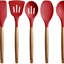 Miusco Non-Stick Silicone Cooking Utensils Set with Natural Acacia Hard Wood Handle, 5 Piece, High Heat Resistant