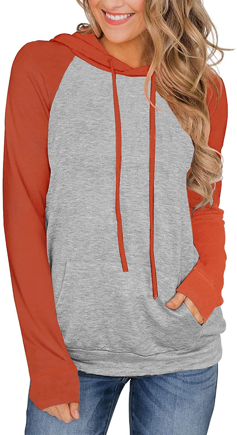 PINKMSTYLE Womens Color Block Hoodies Casual lightweight Drawstring Pullover Sweatshirt Fall Long Sleeve Tops with Pocket