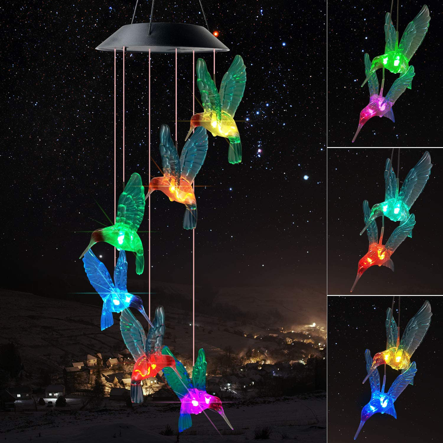 JOBOSI Wind Chimes, Hummingbird Wind Chimes Outdoor,Solar Wind Chimes, Gifts for Mom, Birthday Gifts for Women.