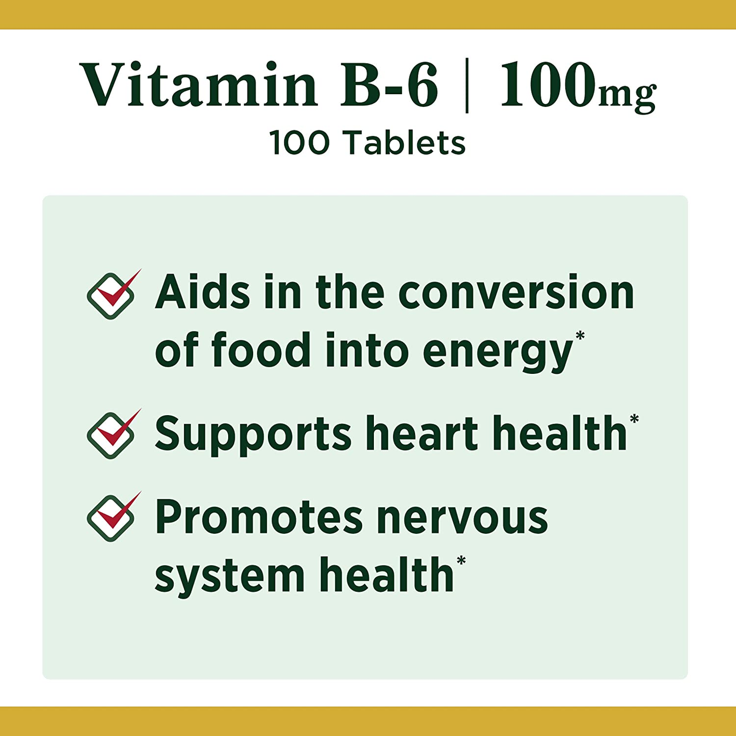 Nature’S Bounty Vitamin B6, Supports Energy Metabolism and Nervous System Health, 100Mg, Tablets, 100 Ct