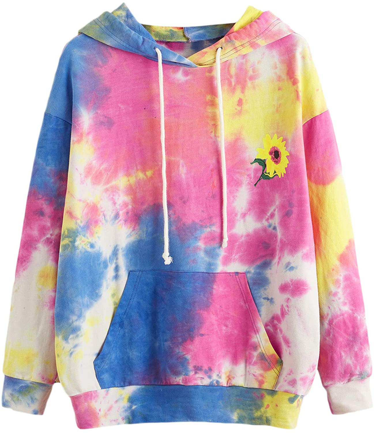 SweatyRocks Women's Long Sleeve Hoodie Sweatshirt Colorblock Tie Dye Print Tops