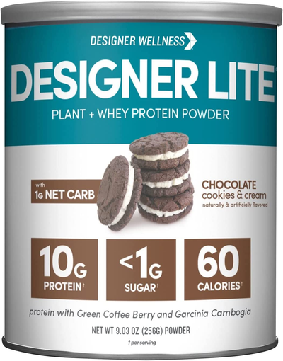 Designer Wellness, Designer Lite, Low Calorie Natural Protein, Prebiotic Fiber, Key Vitamins & Minerals,Chocolate Cookies & Cream, 9.03 Ounces