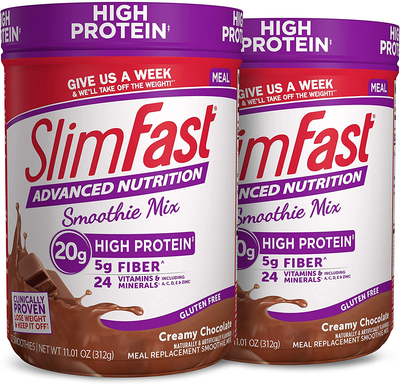 Slimfast Advanced Nutrition High Protein Meal Replacement Smoothie Mix, Creamy Chocolate, Weight Loss Powder, 20G of Protein, 12 Servings (Pack of 2)