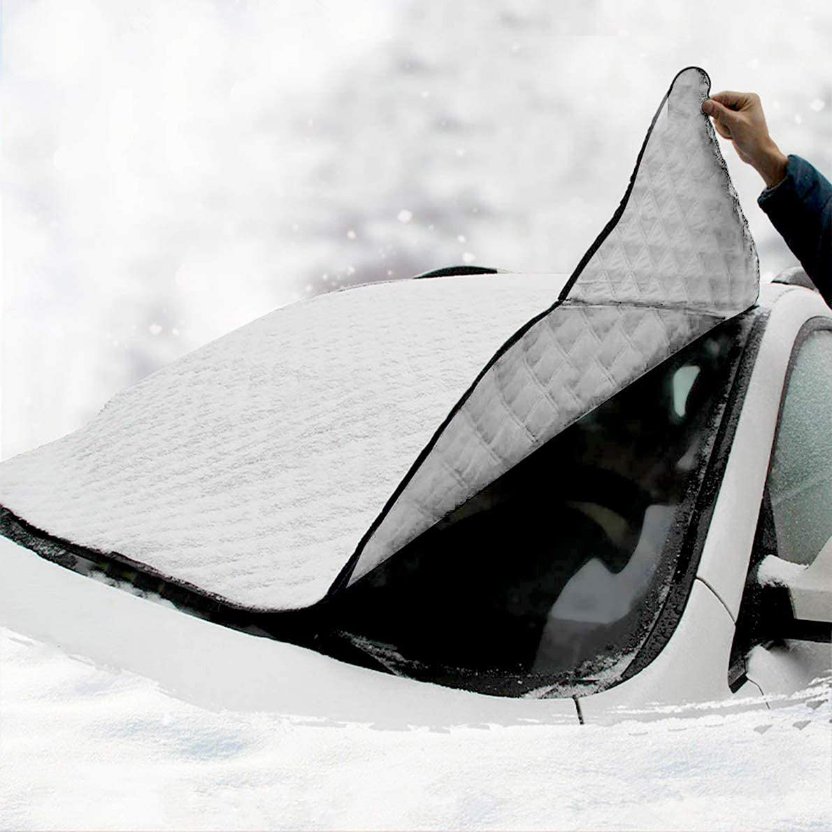Car Windshield Snow Cover with 4 Layers Protection Universal Waterproof Winter Car Window Covers Extra Large Thick Folding UV Ray Reflector Fits Most Vehicles (Silver)
