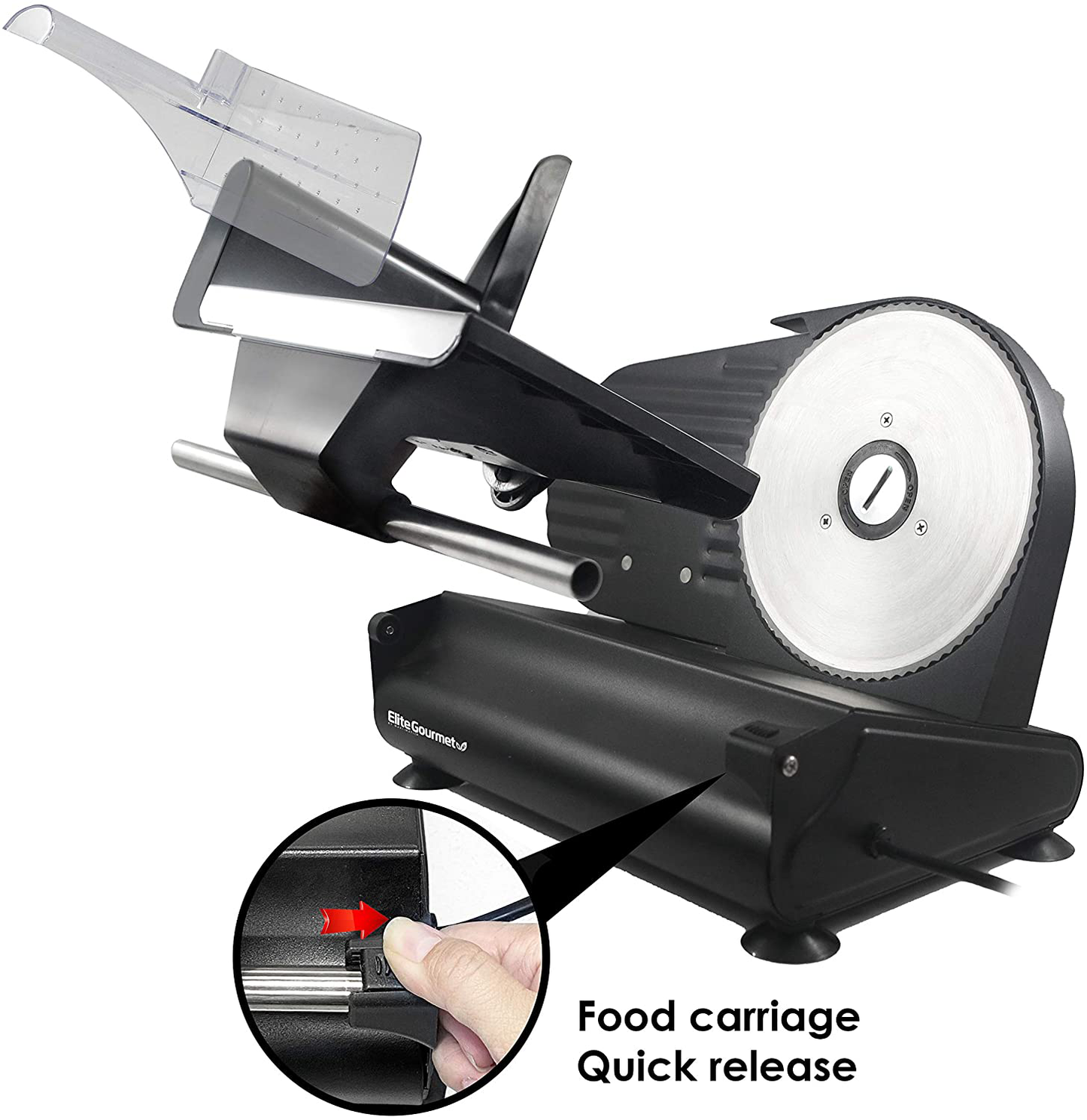 Elite Gourmet Ultimate Precision Electric Deli Food Meat Slicer Removable Stainless Steel Blade, Adjustable Thickness, Ideal for Cold Cuts, Hard Cheese, Vegetables & Bread, 7.5”, Black
