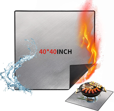 40" Square Fire Pit Mat Grill Mat,DocSafe Fireproof Mat 3 Layers Fire Pit Pad for Deck Patio Grass Outdoor Wood Burning Fire Pit and BBQ Smoker,Easy to Clean,Black & Silver