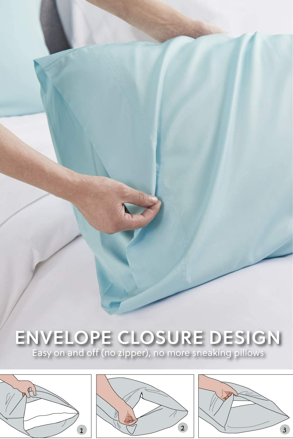 Bedsure Bamboo Pillow Cases Queen Size Set of 2 - Aqua Blue Cooling Pillowcases 2 Pack with Envelope Closure, Cool and Breathable Pillow Case, 20x30 inches