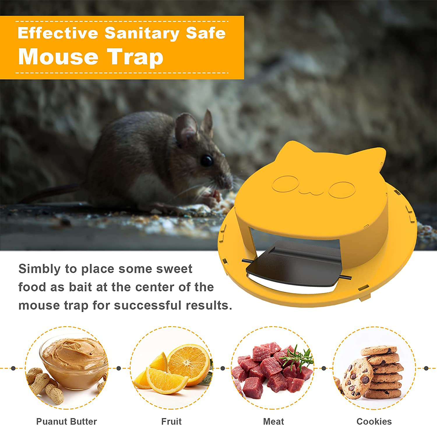 Flips N-Slide Mouse Bucket Lid Trap,Upgraded Magnetic Mouse Bucket Lid Traps for 5 Gallon Bucket Auto Resets Humane or Lethal Trap Door Style, Mice Control Traps (Yellow-Cat Style-1 Pack)