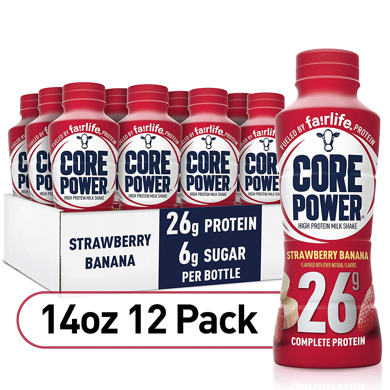 Core Power Fairlife Core Power High Protein Milk Shake, Strawberry Banana, 14 Fl Oz (Pack of 12)