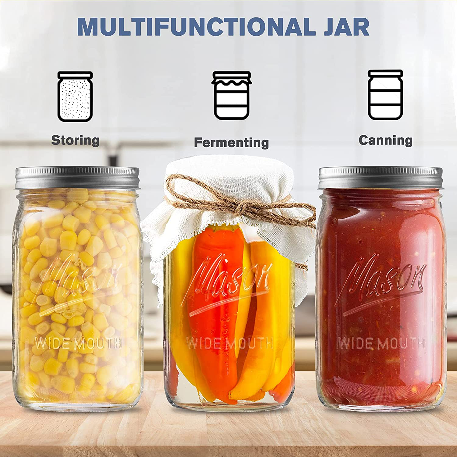 Mason Jars 16 oz (6 Pack), Regular Mouth Canning Jars with Lids and Bands,Glass Jars with Lids for Overnight Oats,Storing Food,Canning,Canning,Preserving, Jam,Jelly