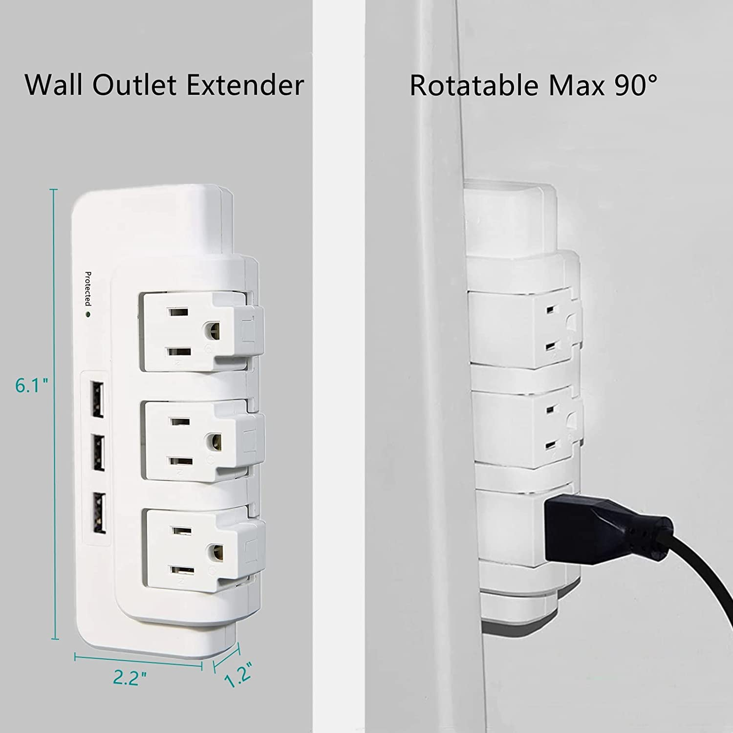 Wall Outlet Surge Protector, Multi Outlet Wall Plug with USB Ports, 540J, 1875W, Surge Protector Wall Tap for College, Dorm, Travel, White