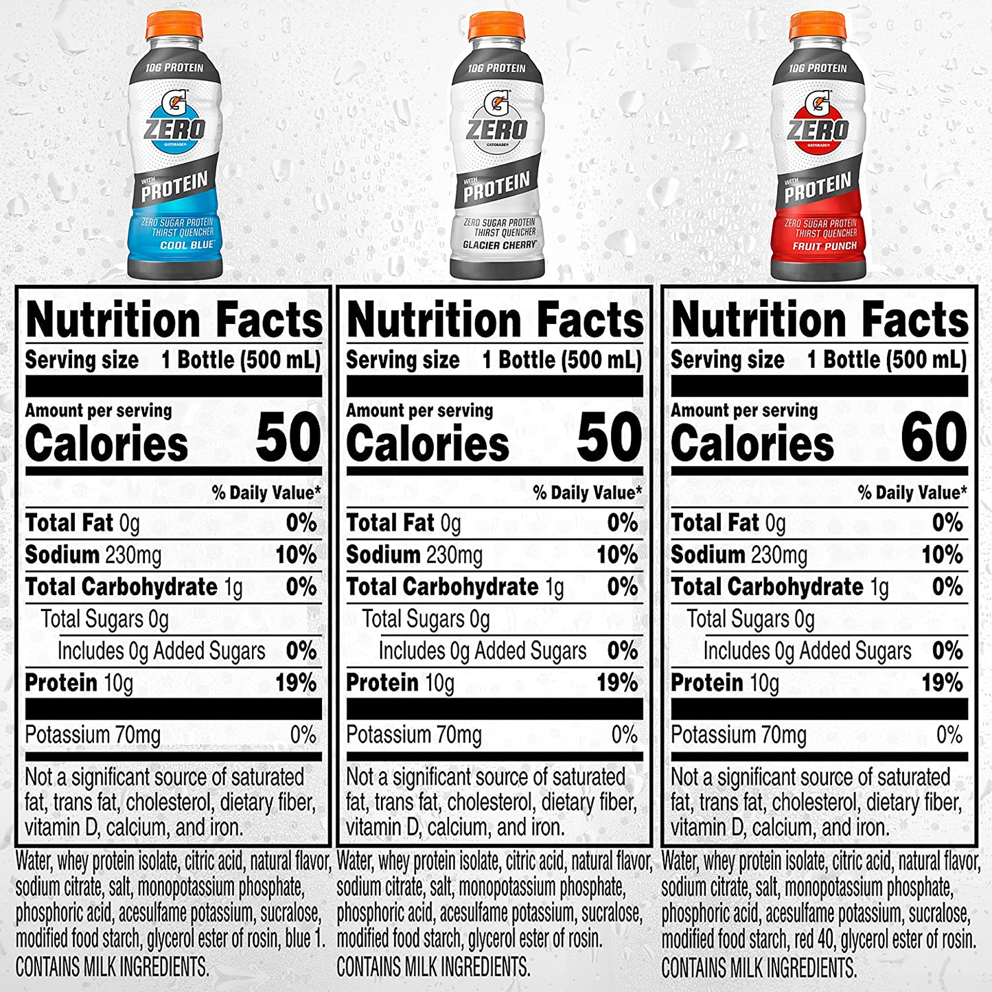 Gatorade Zero with Protein, 10G Whey Protein Isolate, Zero Sugar, Electrolytes, 3 Flavor Variety Pack, 16.9 Fl Oz, 12 Pack