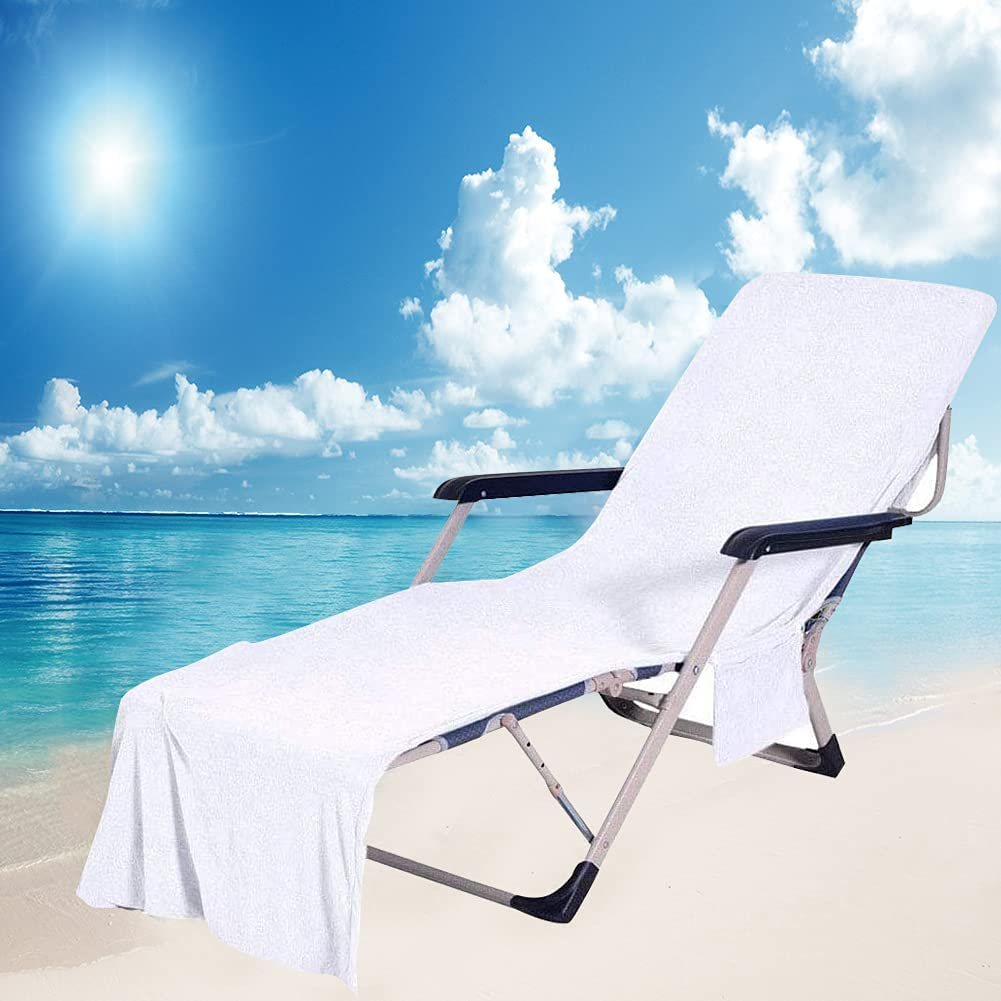 Lounge Chair Towel Covers with Side Pockets, Microfiber Chaise Beach Chair Cover for Pool Sun Lounger Hotel Garden, Easy to Carry, No Sliding