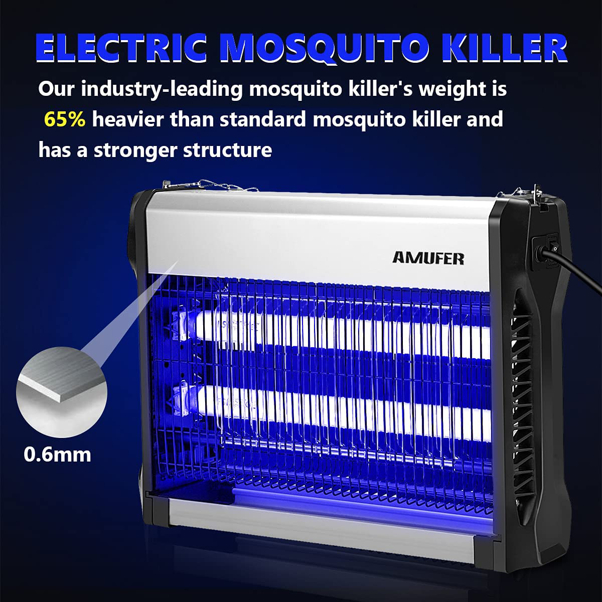 Bug Zapper, AMUFER 20W Electric Insect Killer,2200V Mosquito, Bug, Fly Zapper, 360 Degree Mosquito Killer with UV Light Bulb for Indoor Residential & Commercial