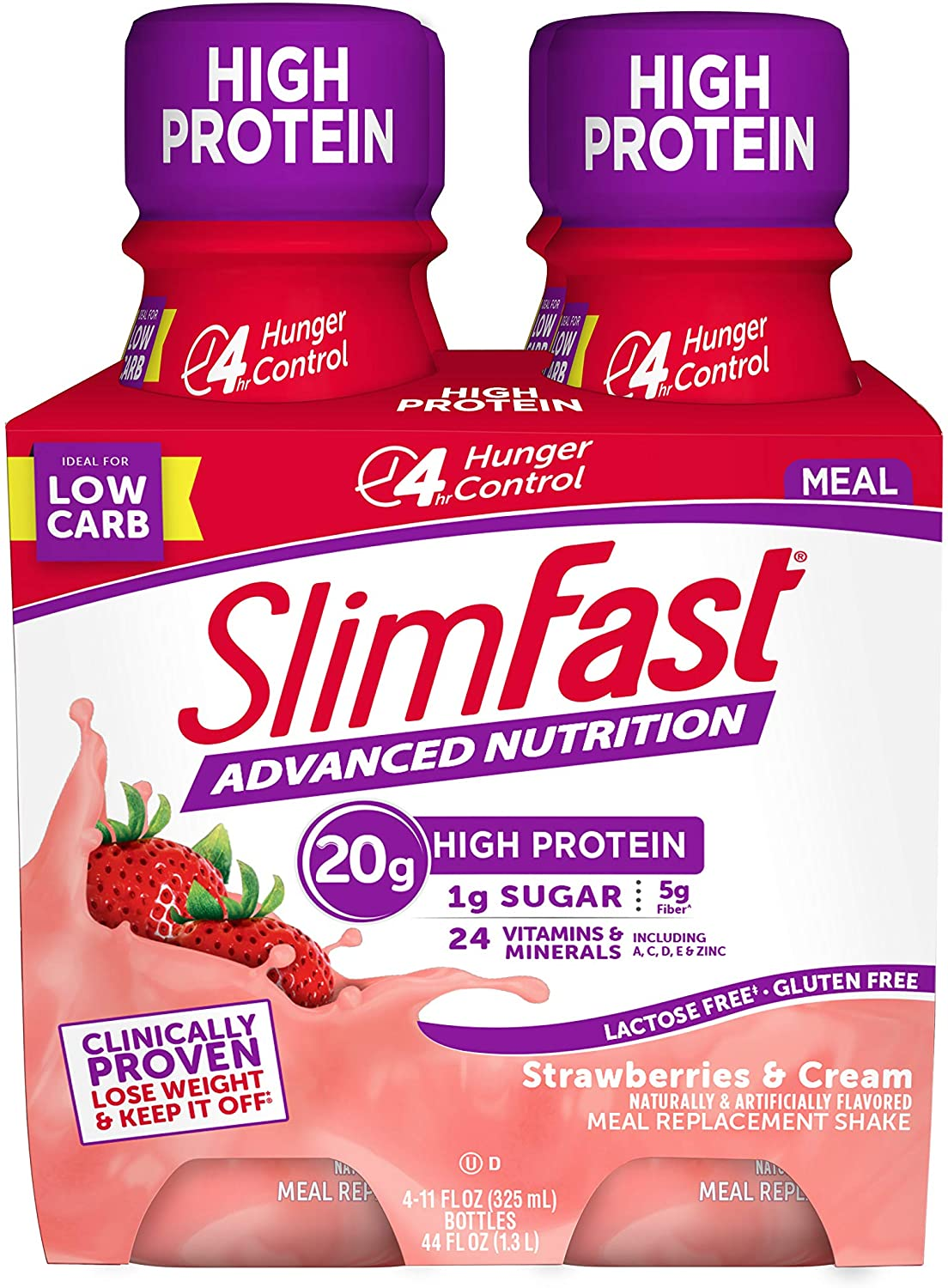 Slimfast Advanced Nutrition High Protein Meal Replacement Shake, Vanilla Cream, 20G of Ready to Drink Protein, 11 Fl. Oz Bottle, 4 Count