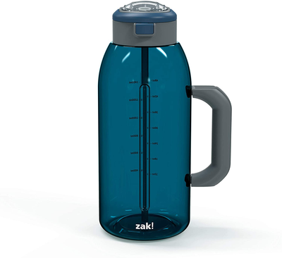 Zak Designs Genesis Durable Plastic Water Bottle with Interchangeable Lid and Built-In Carry Handle, Leak-Proof Design is Perfect for Outdoor Sports (64oz, Indigo)