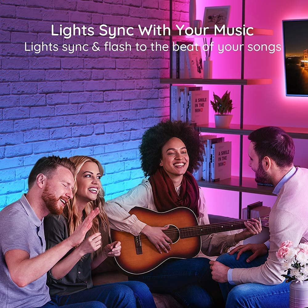 LED Strip Lights Bluetooth, Music Sync LED Lights with App Phone, Remote, Control Box, RGB Color Changing Lights with 64 Scenes Modes, DIY for Room, Bedroom, Kitchen, TV, Office, Party