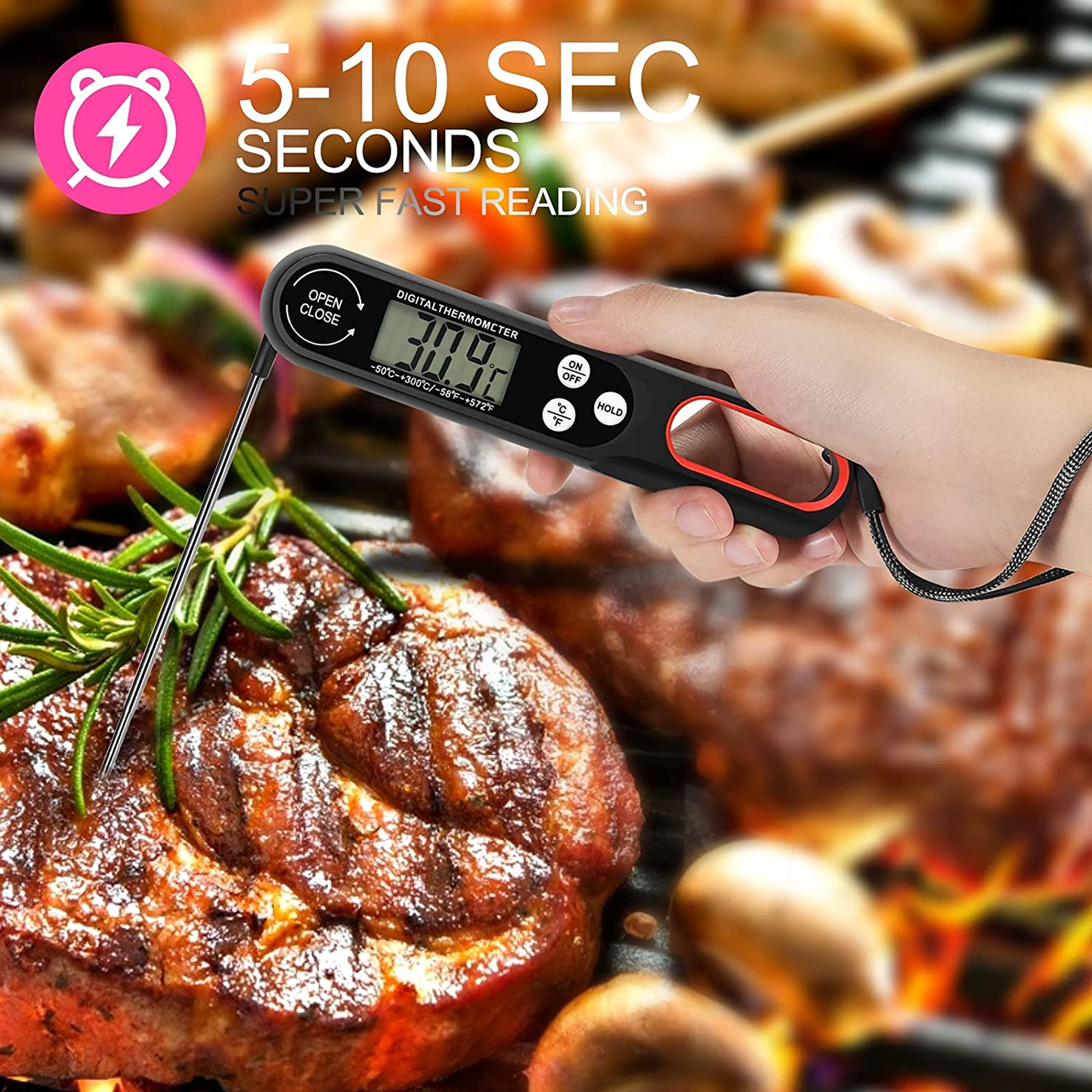 Instant-Read Thermometer, Digital Cooking Thermometer, Digital Meat Thermometer, Fold Pocket Thermometer