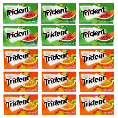 Trident Sugar Free Gum Variety Pack, Watermelon Twist & Tropical Twist Flavors, 15 Packs (210 Pieces Total)