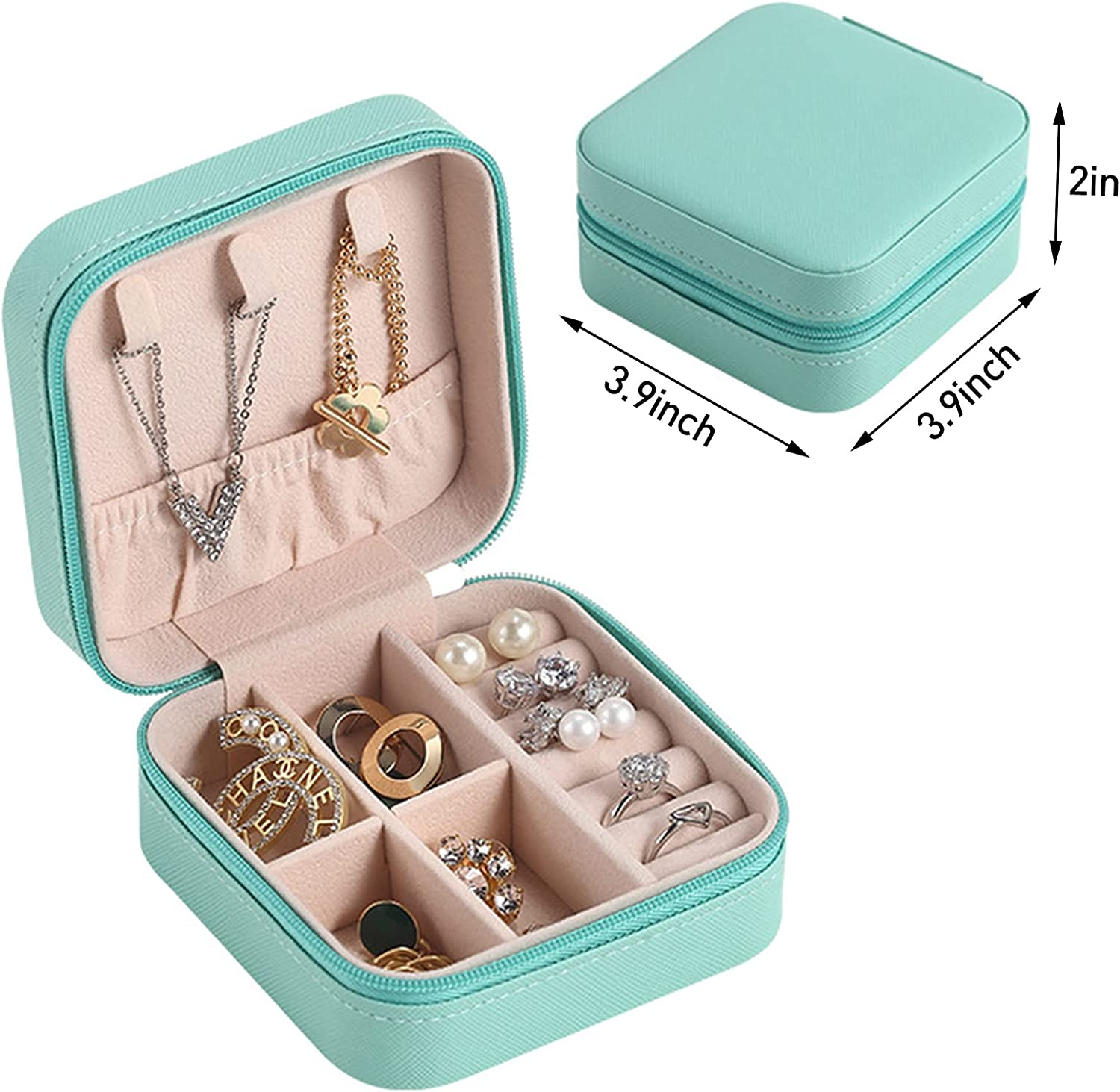 Small Portable Travel Jewelry Box Organizer Display Storage Bag Portable Travel Storage Box for Storage Rings Earrings Necklace (Light Blue)